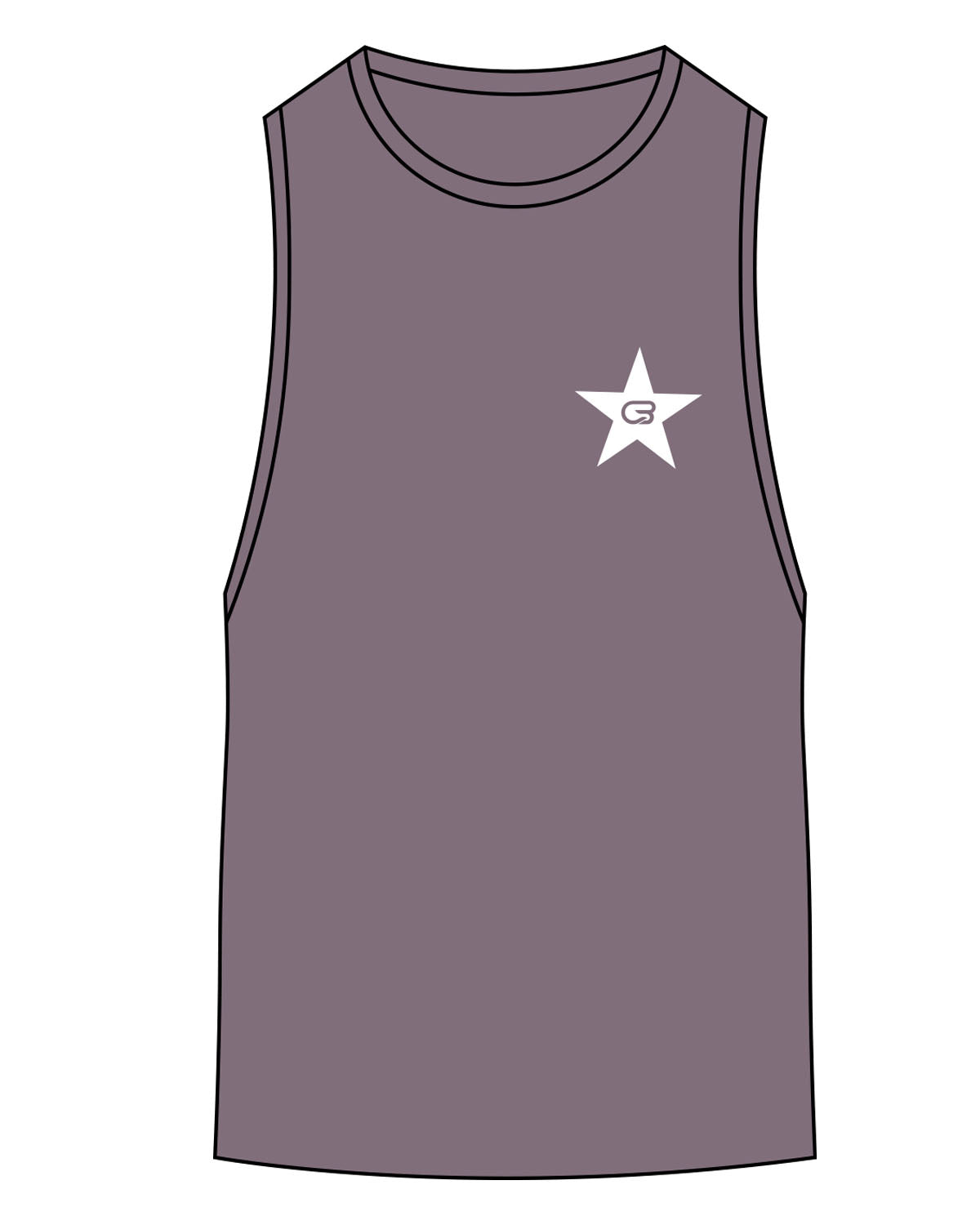 The Scoop Muscle Tank - Mauve - Cyclebar - Center Chest Stacked & Back Star - Printed - White