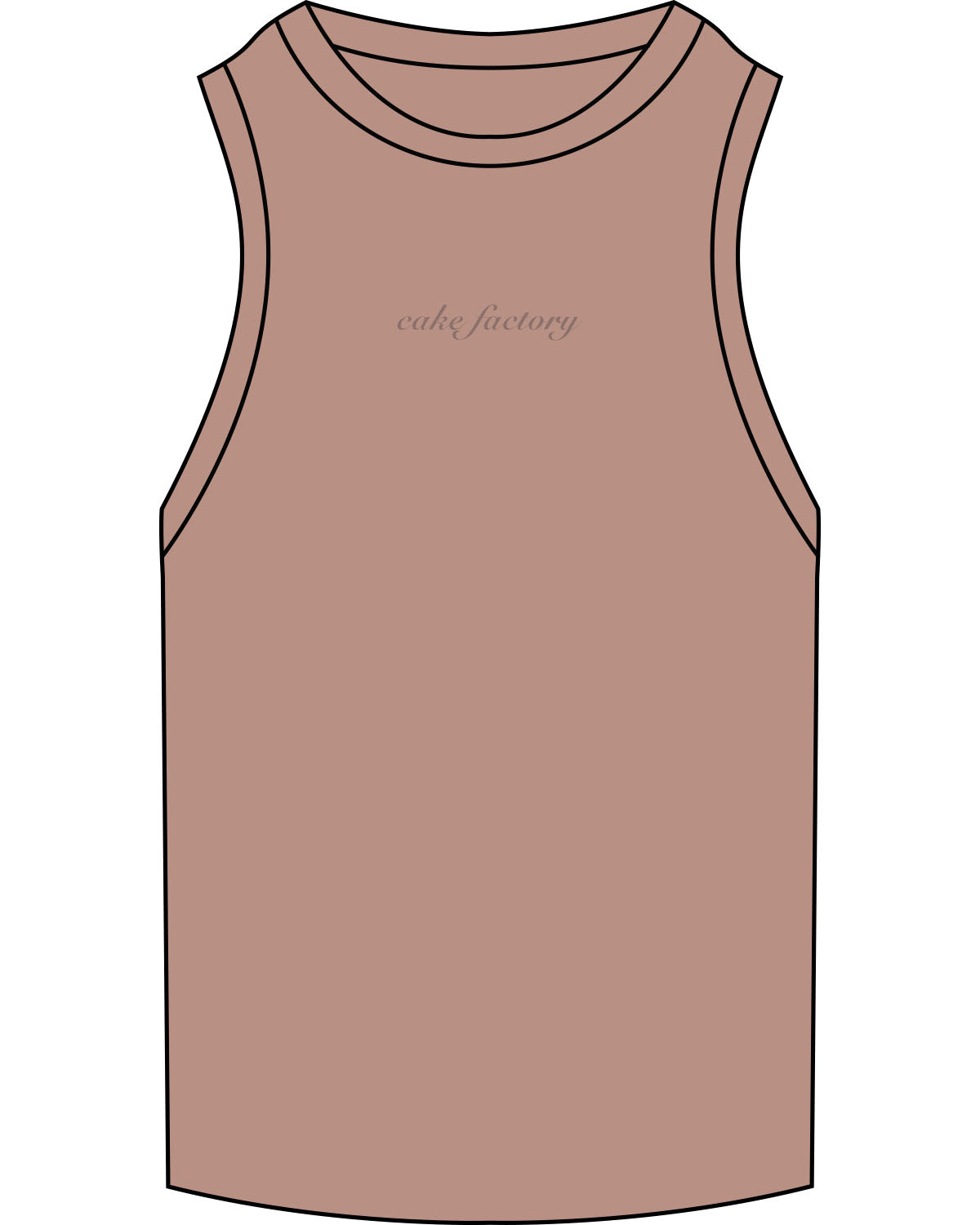 The Ribbed Full Length Tank - Clay - Cake Factory - Center Chest Stacked - Cursive - Embroidered - Tone on Tone