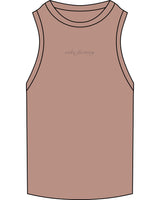 The Ribbed Full Length Tank - Clay - Cake Factory - Center Chest Stacked - Cursive - Embroidered - Tone on Tone