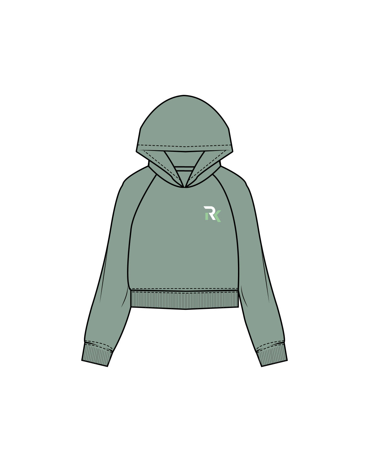 The Womens Lightweight Cropped Hoodie - Sage - REKINECTED - Center Chest & Center Back Stacked - Printed - Full Color