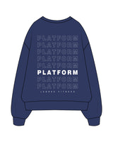 The Mens Crewneck - Cobalt - PLATFORM - Left Chest Stacked - Back Stacked - Printed - White