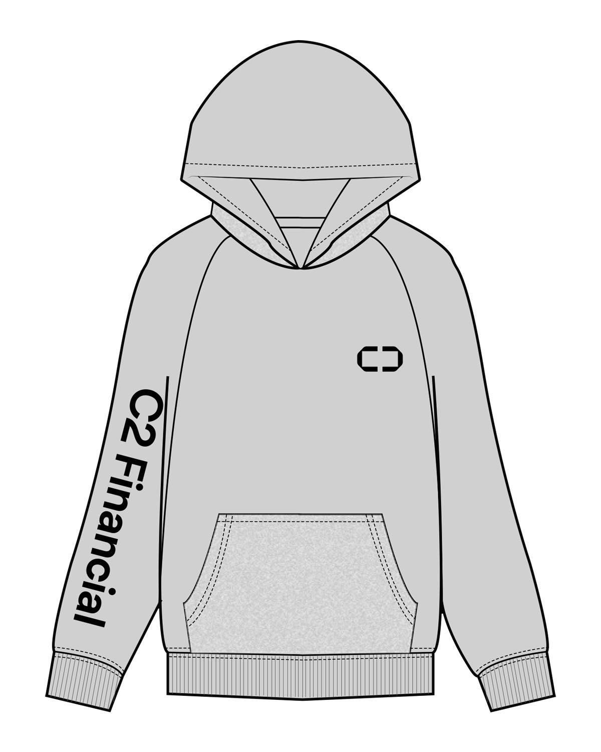The Mens Hoodie - Heather - C2 Financial - Left Chest & Right Sleeve - Printed - Black