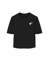 The Oversized Crop Tee - Black - New Mom School - Left Chest Logo & Center Back Stacked - Printed - White