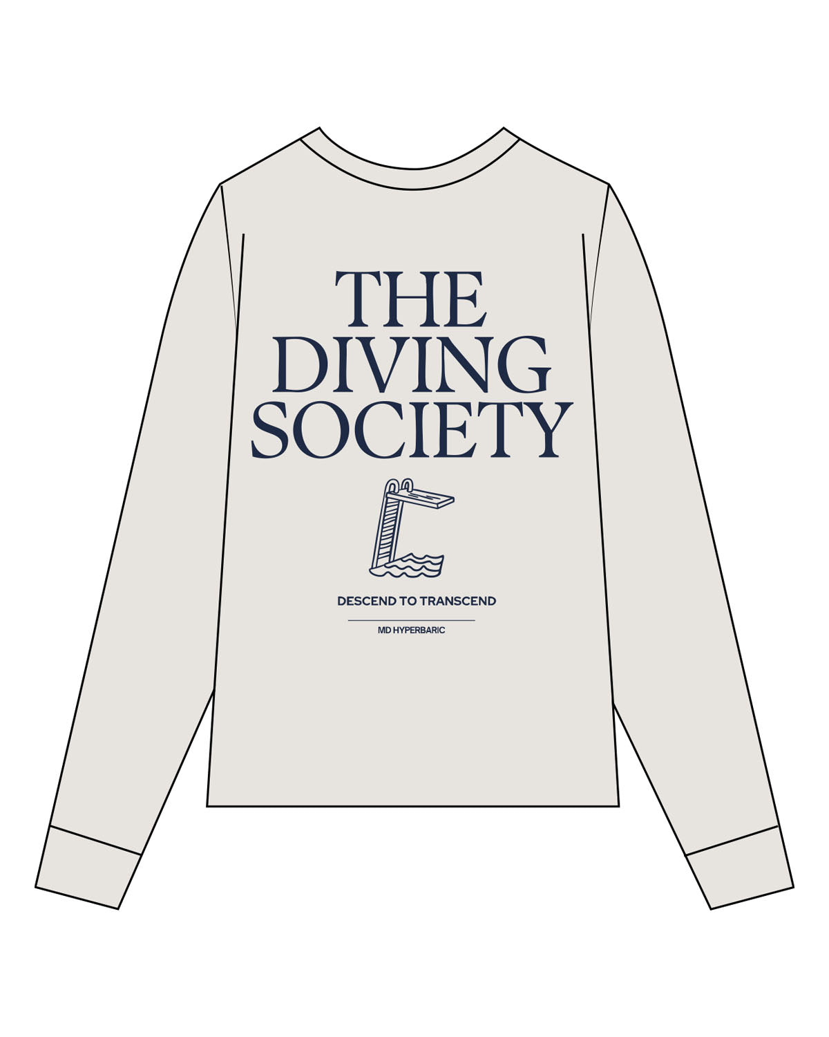 The Womens Heavyweight Long Sleeve - Washed Bone - MD Hyperbaric - Left Chest Round & Back Stacked - Printed - Navy