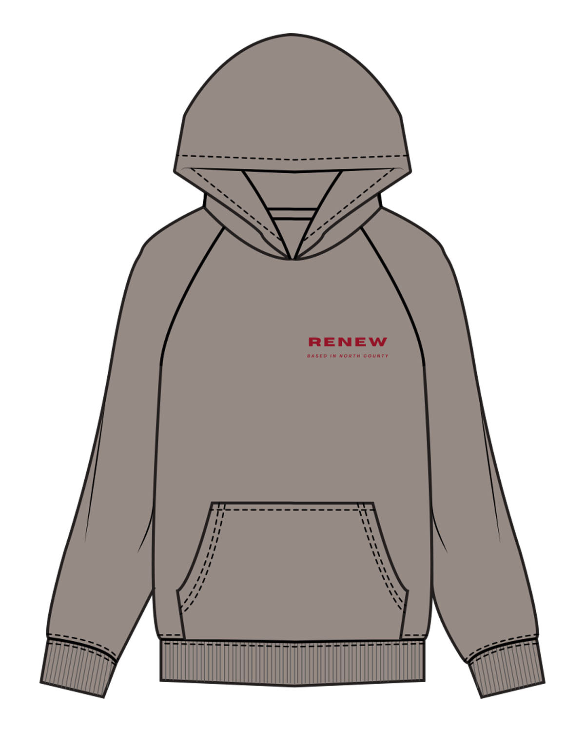 The Mens Hoodie - Washed Gray - Renew - Left Ches Stacked & Back Center Half Round - Red