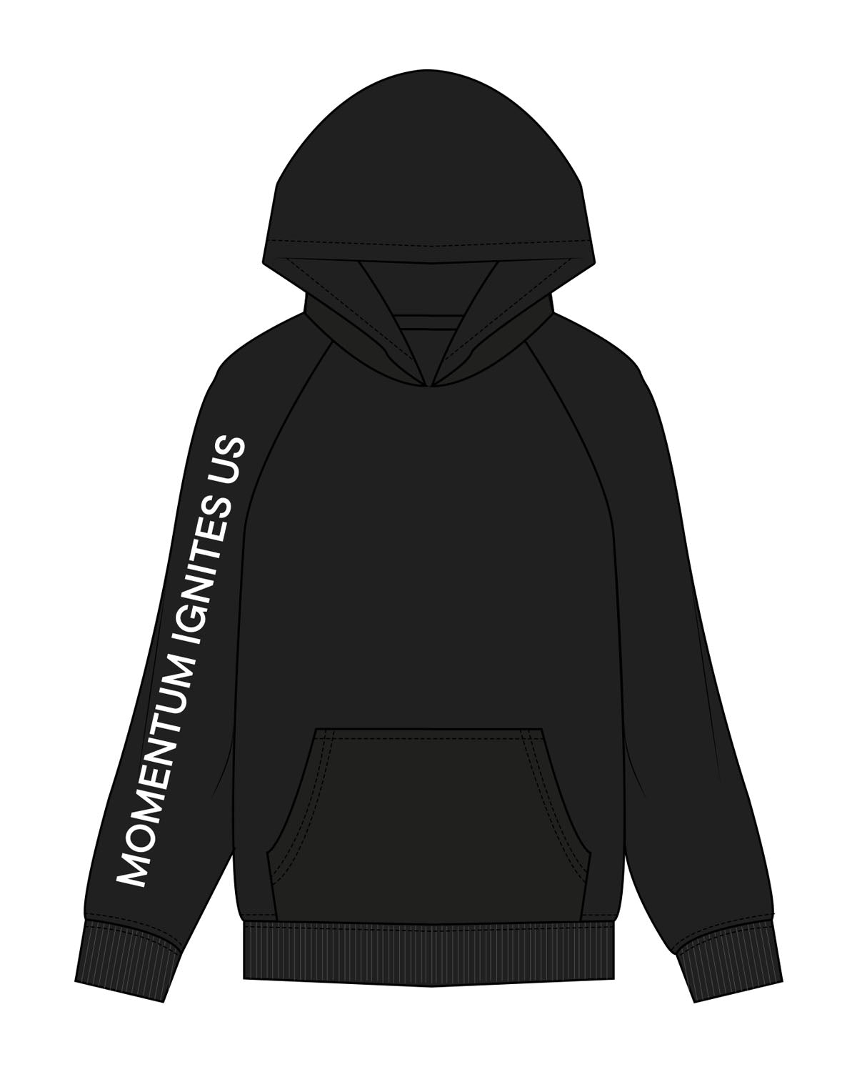 The Womens Hoodie - Black - Reform Studios - Right Sleeve Vertical & Center Back - Printed - White
