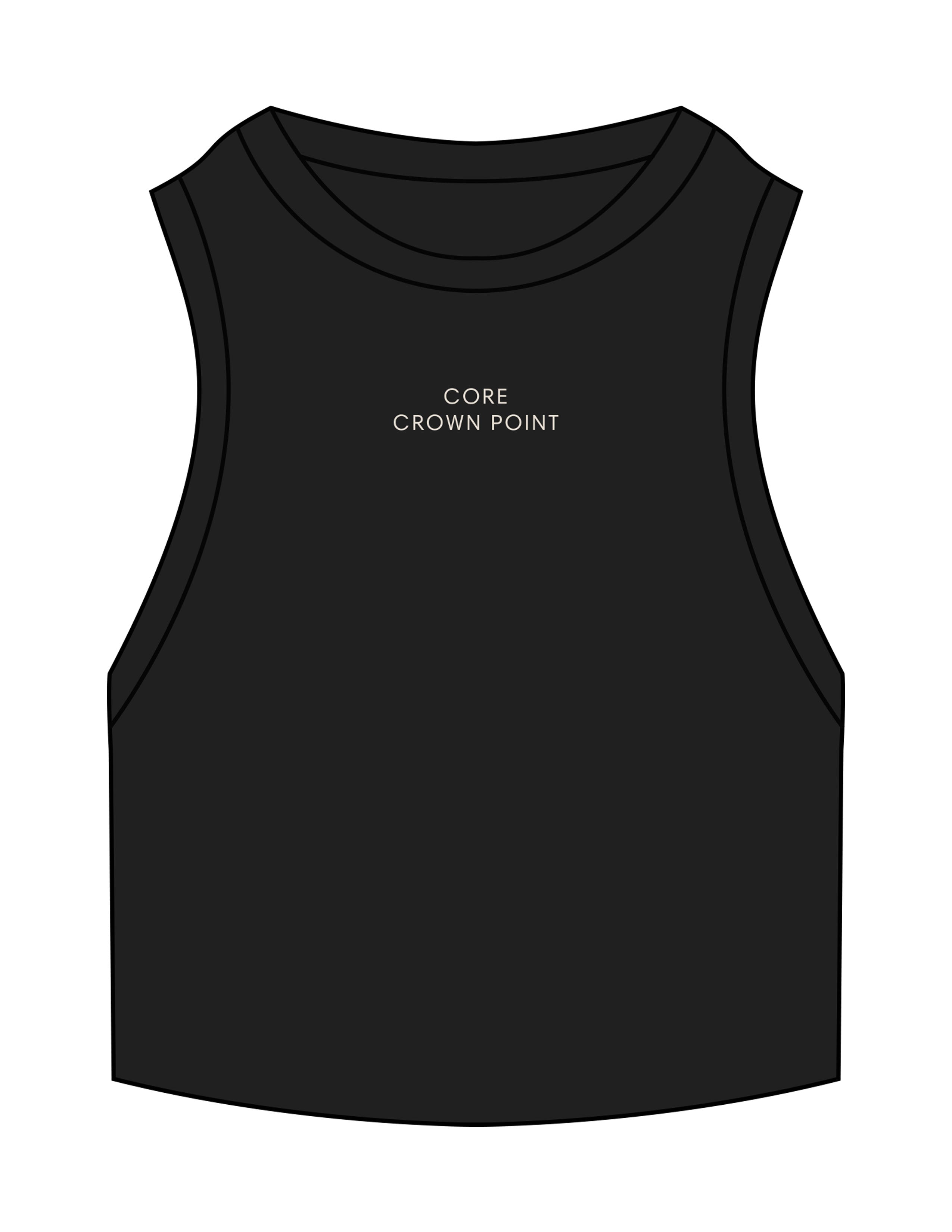 The Ribbed Crop Tank - Black - Core Crown Point - Center Chest Stacked - Embroidered - Bone