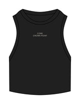 The Ribbed Crop Tank - Black - Core Crown Point - Center Chest Stacked - Embroidered - Bone