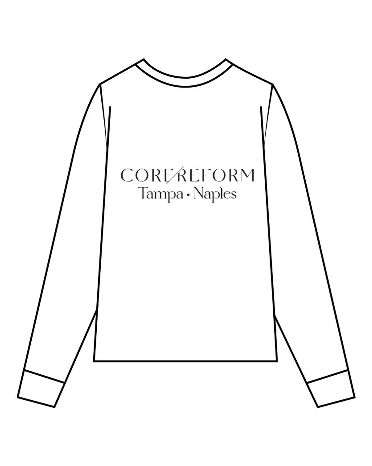 The Mens Long Sleeve - White - Core Reform - Left Chest & Back Stacked - Printed - Black