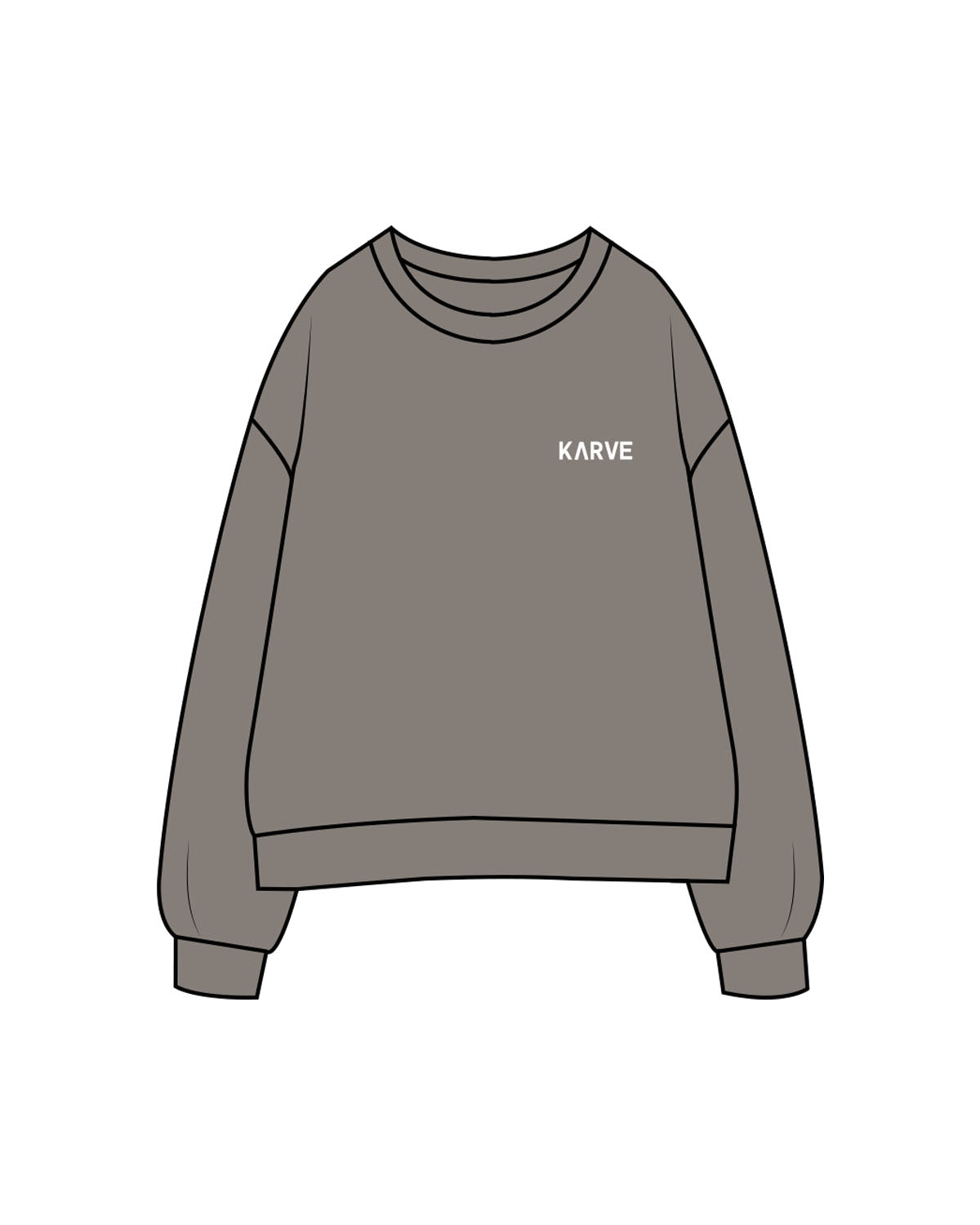 The Womens Crewneck - Washed Gray - Karve - Left Chest & Center Back Stacked - Printed - White
