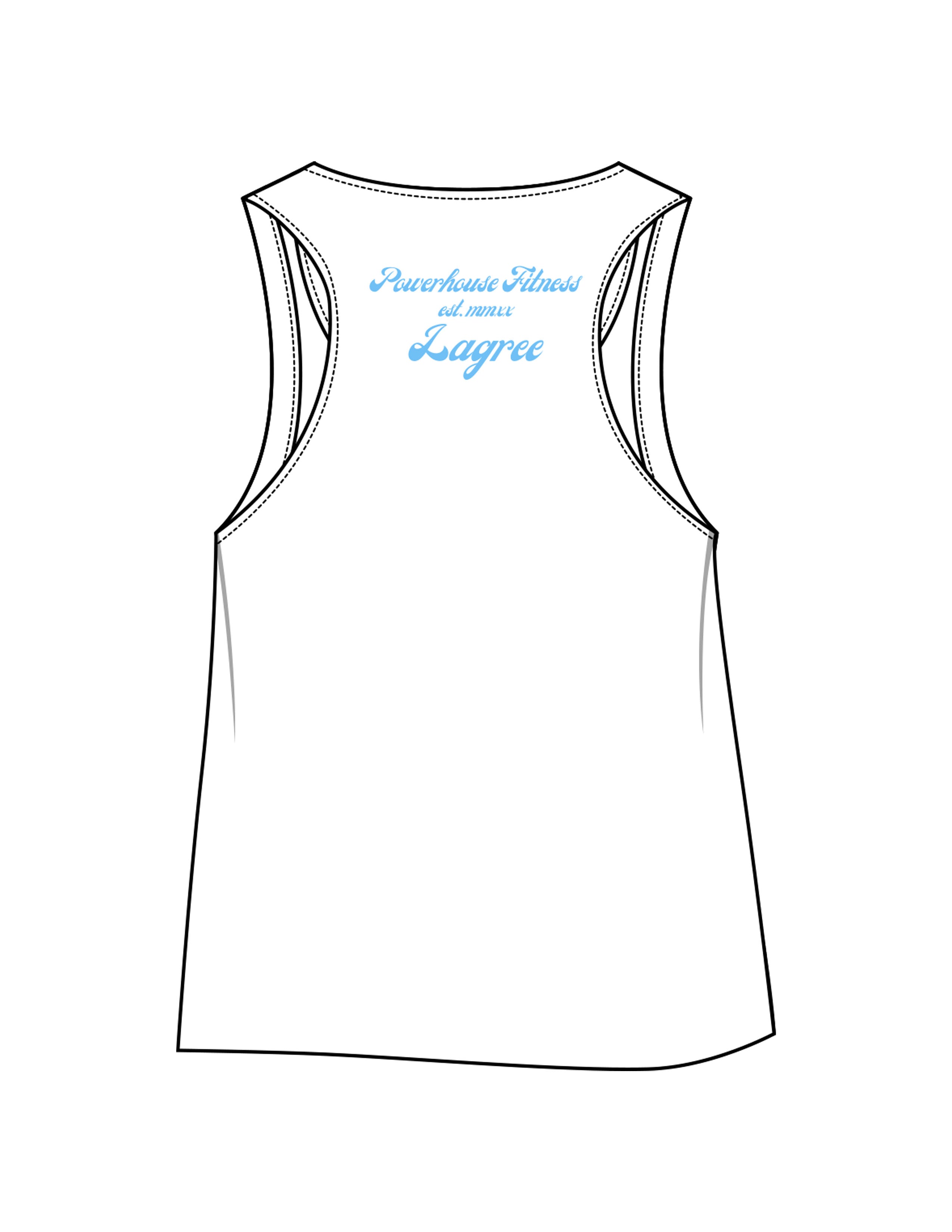 The Crop Tank - White - Powerhouse Fitness - Center Chest & Back Stacked - "Lagree" Printed - Teal