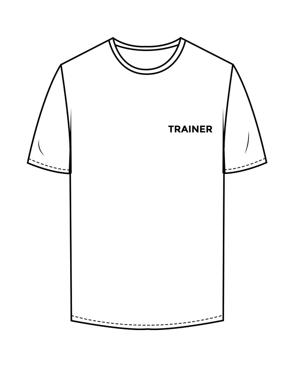 The Mens Tee - White - Heroes Fitness - Left Chest "TRAINER" & Back Stacked - Printed - Black