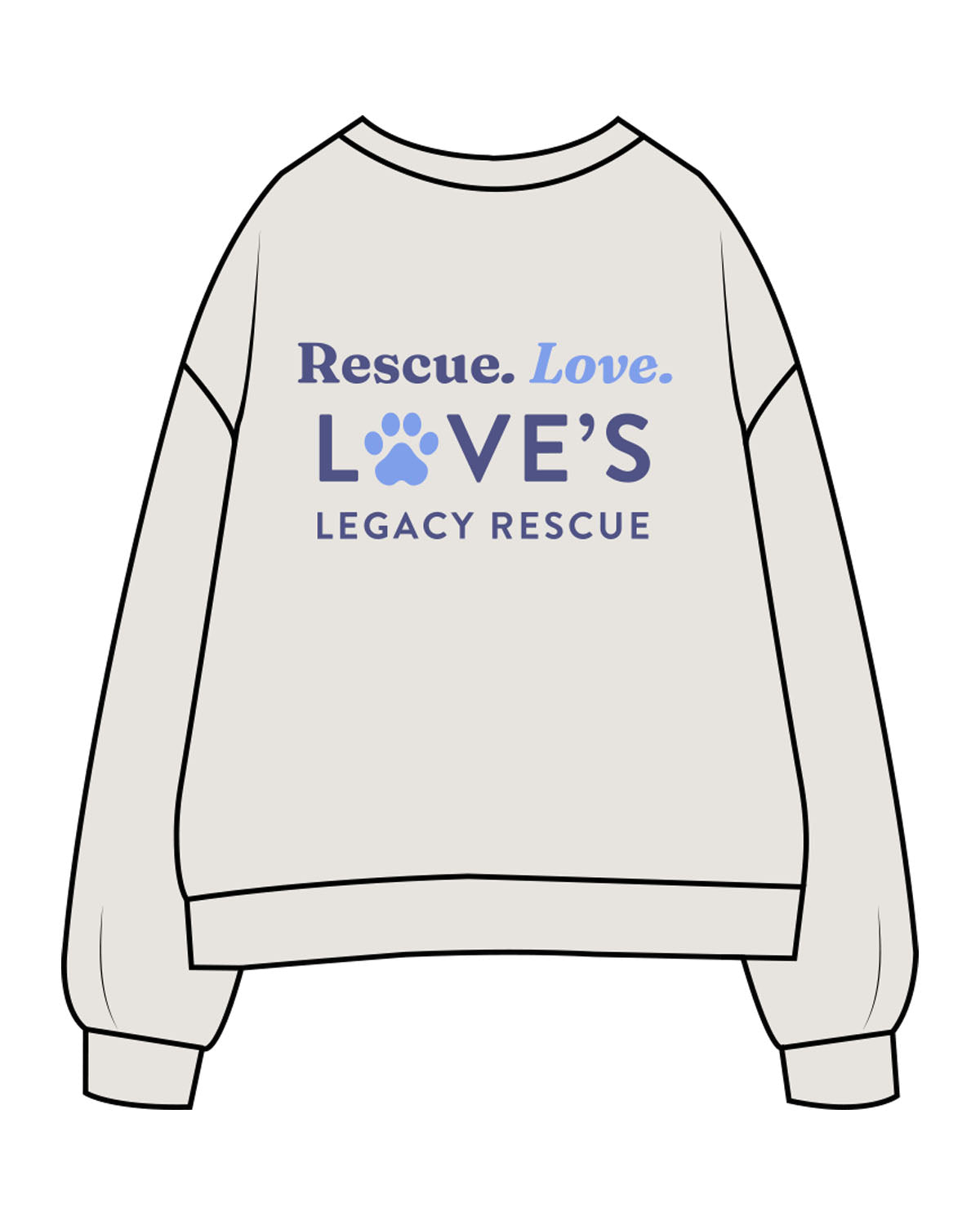 The Womens Crewneck - Washed Bone - LLR - Center Chest & Back Stacked - Printed - Full Color