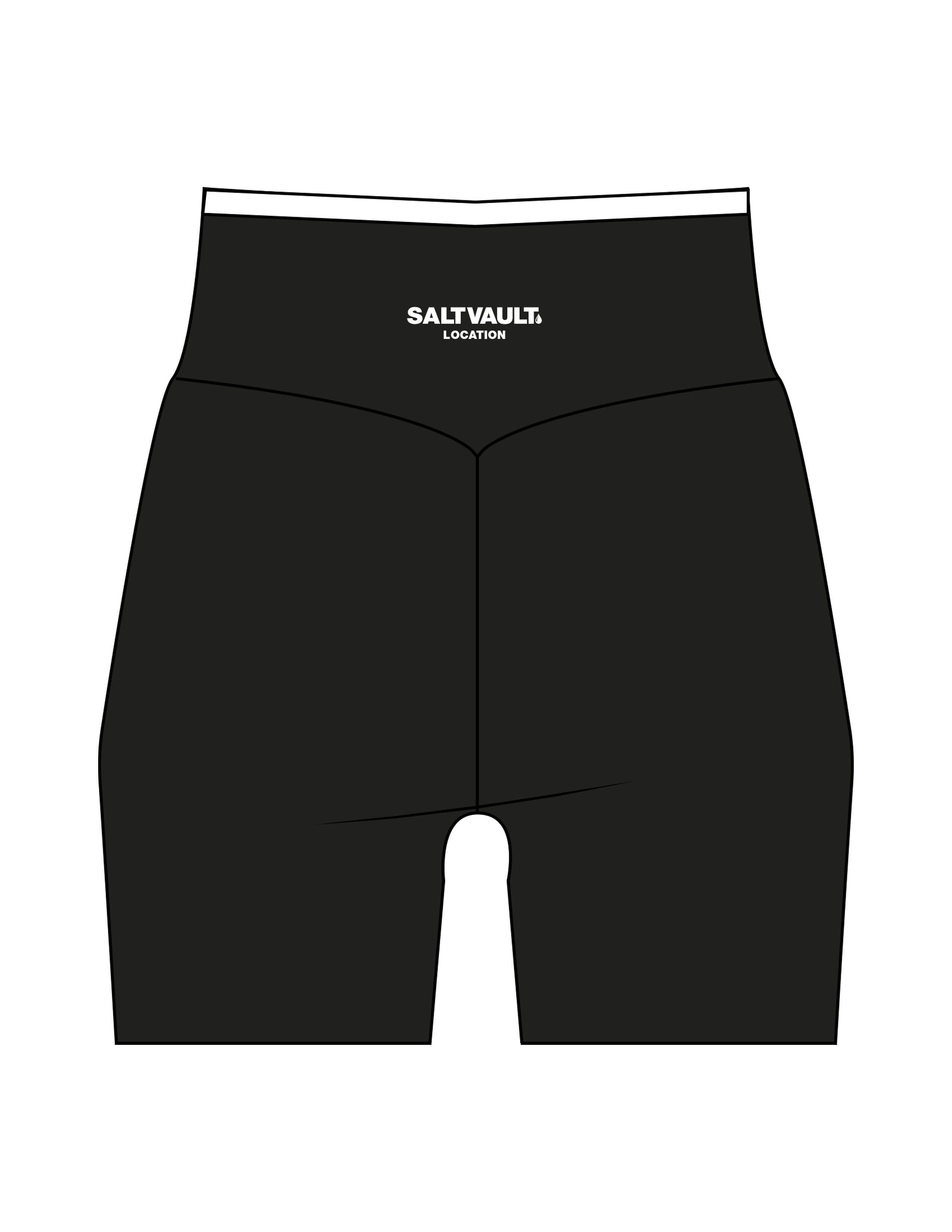 The Piped Crossover Short - Black - Saltvault Location - Back Waistline - Printed - White