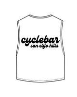 The Crop Muscle Tank - White - Cyclebar - Left Chest Star & Back Stacked - Printed - Black