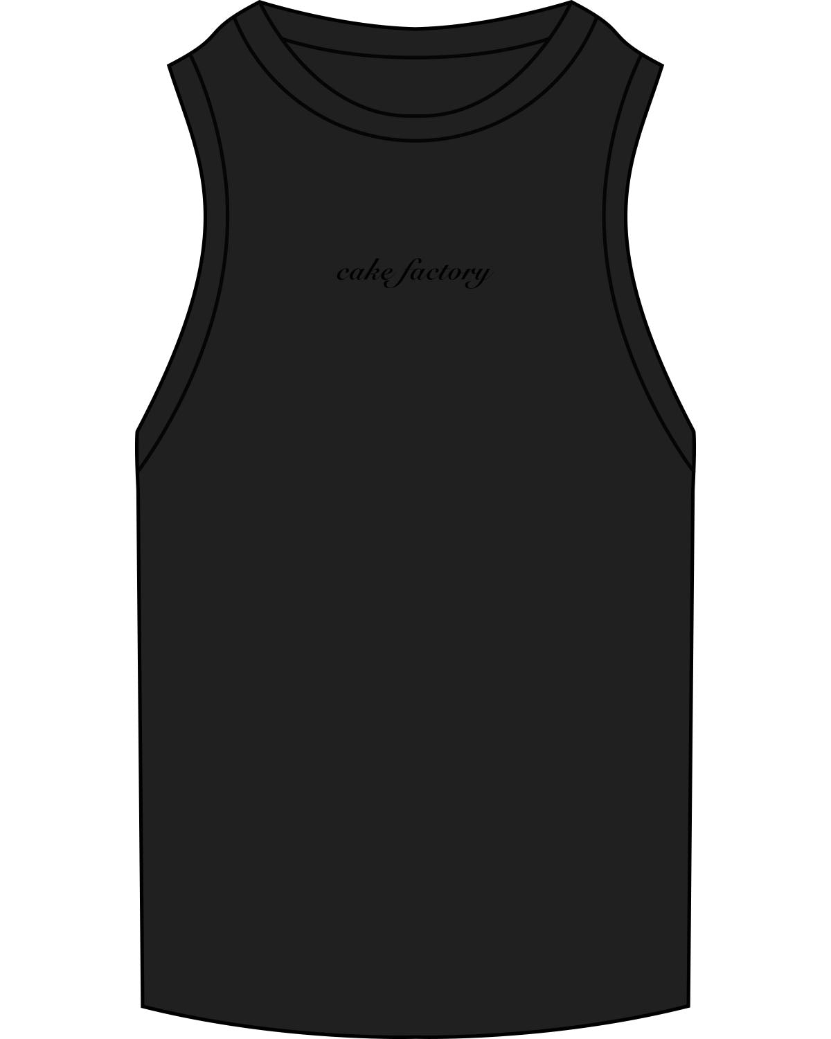 The Ribbed Full Length Tank - Black - Cake Factory - Center Chest Stacked - Cursive - Embroidered - Tone on Tone