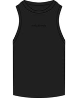 The Ribbed Full Length Tank - Black - Cake Factory - Center Chest Stacked - Cursive - Embroidered - Tone on Tone