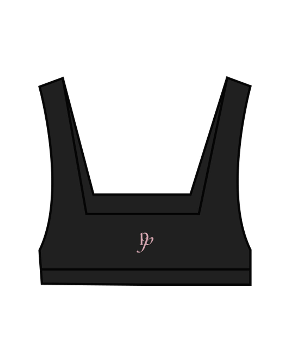 The Box Cut Bra - Black - Platinum Pilates - Left Chest & Back Center - Pink