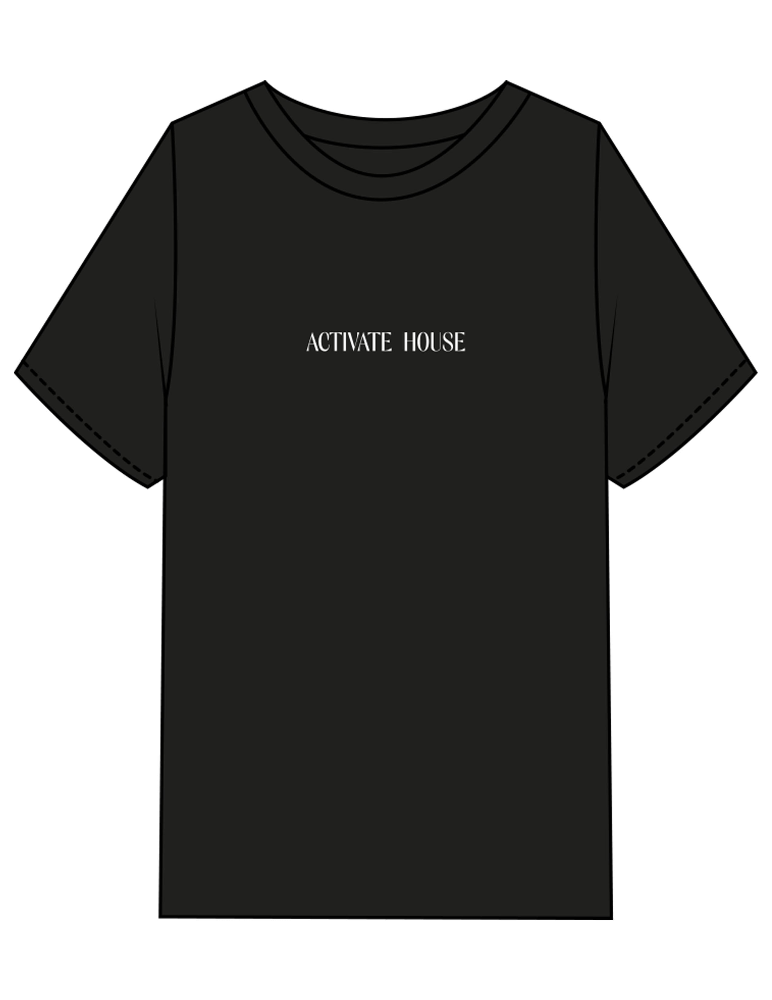 The Womens Heavyweight Tee - Black - Activate House - Center Chest & Center Back - Printed - White