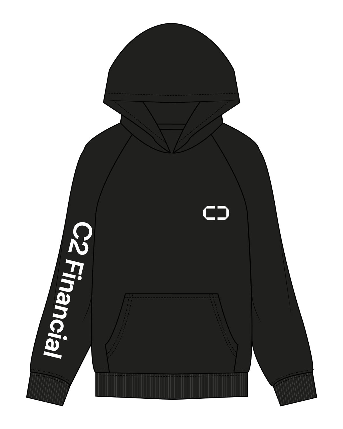 The Mens Hoodie - Black - C2 Financial - Left Chest & Right Sleeve - Printed - White