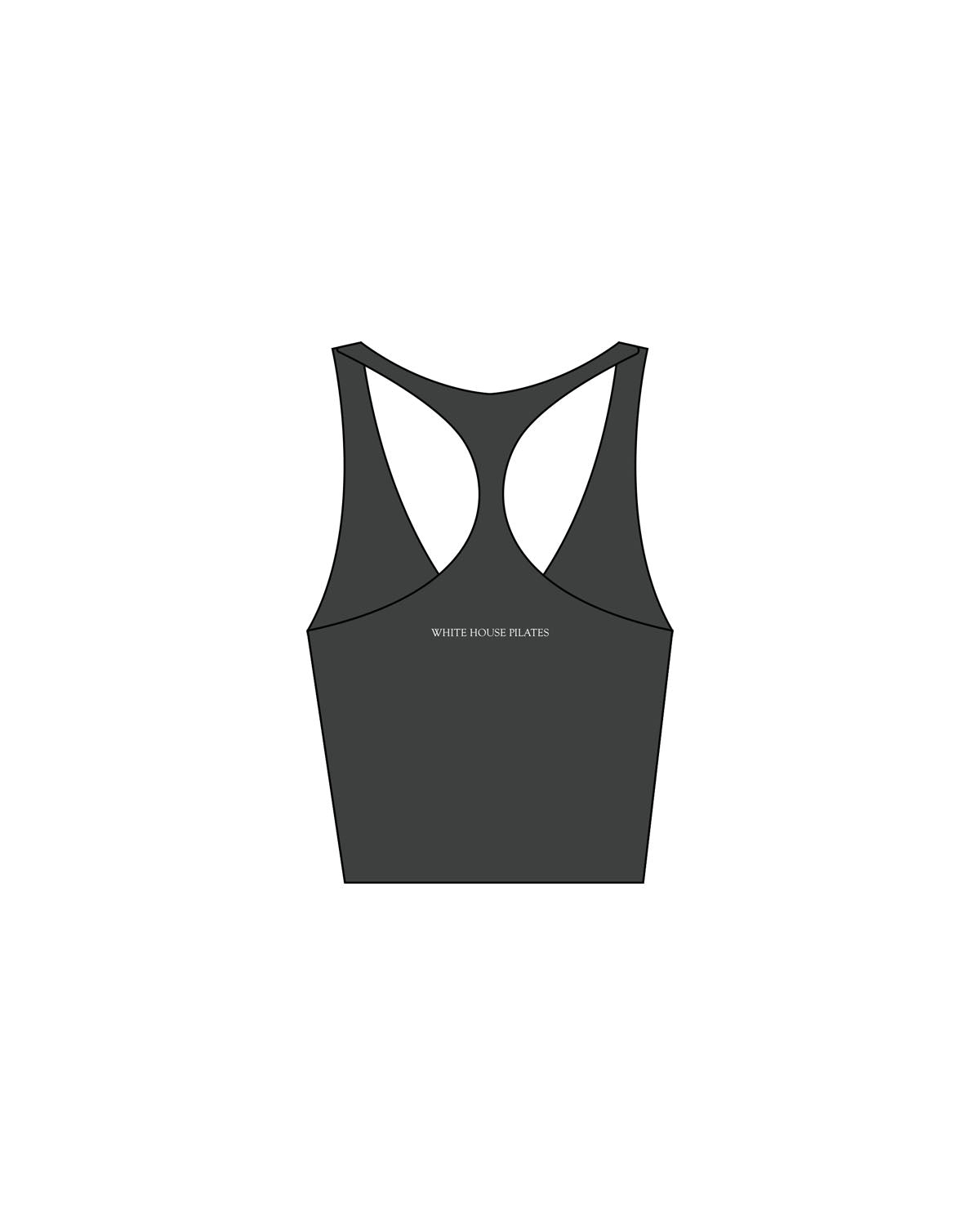 The Racer Tank - Pebble - White House - Left Chest & Center Back - Printed - White