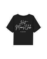 The Boxy Crop Tee - Black - New Mom School - Left Chest Logo & Center Back Stacked - Printed - White