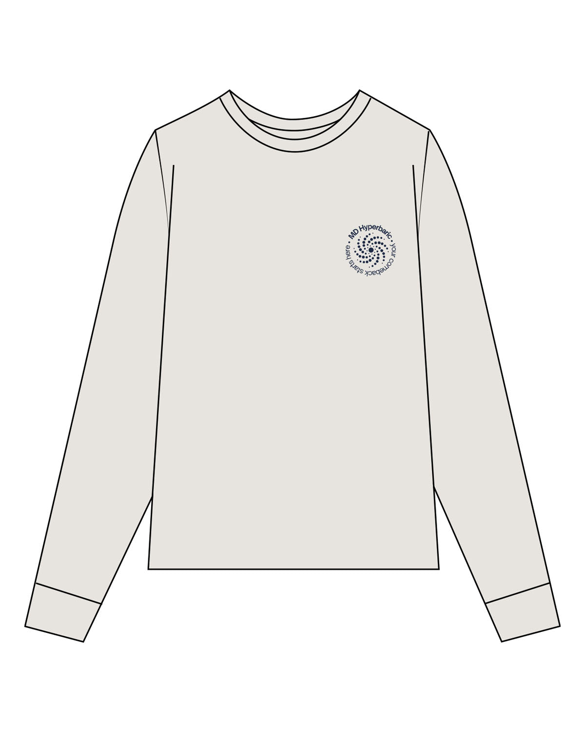 The Womens Heavyweight Long Sleeve - Washed Bone - MD Hyperbaric - Left Chest Round & Back Stacked - Printed - Navy