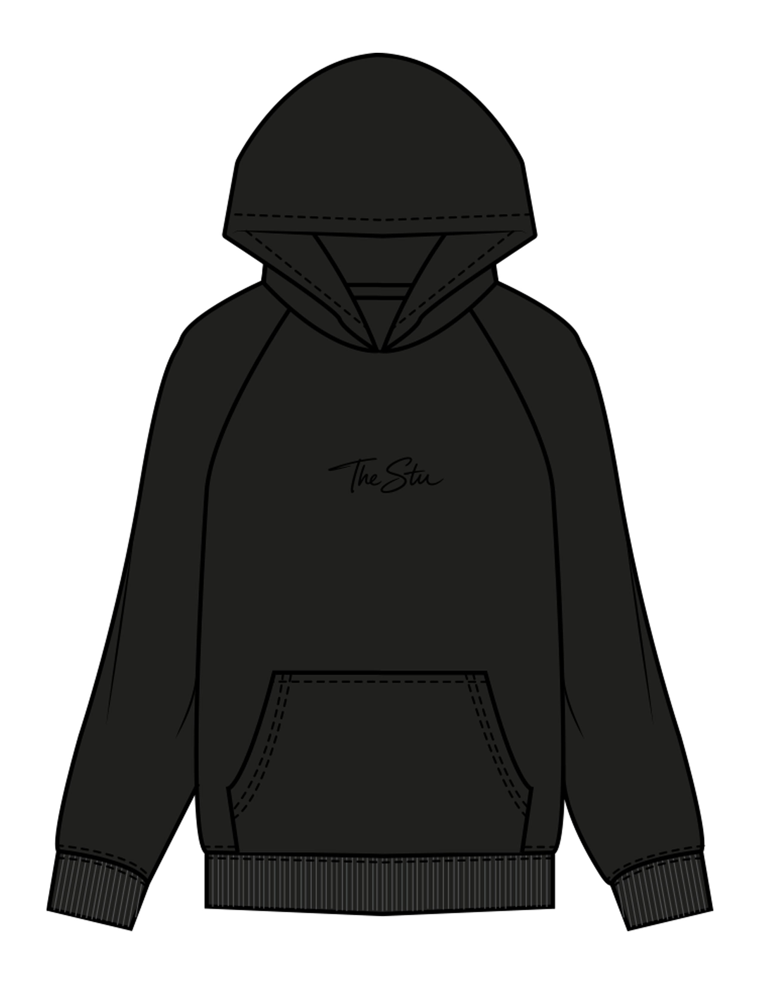 The Womens Hoodie - Black - The Stu - Center Chest - Printed - Tone on Tone