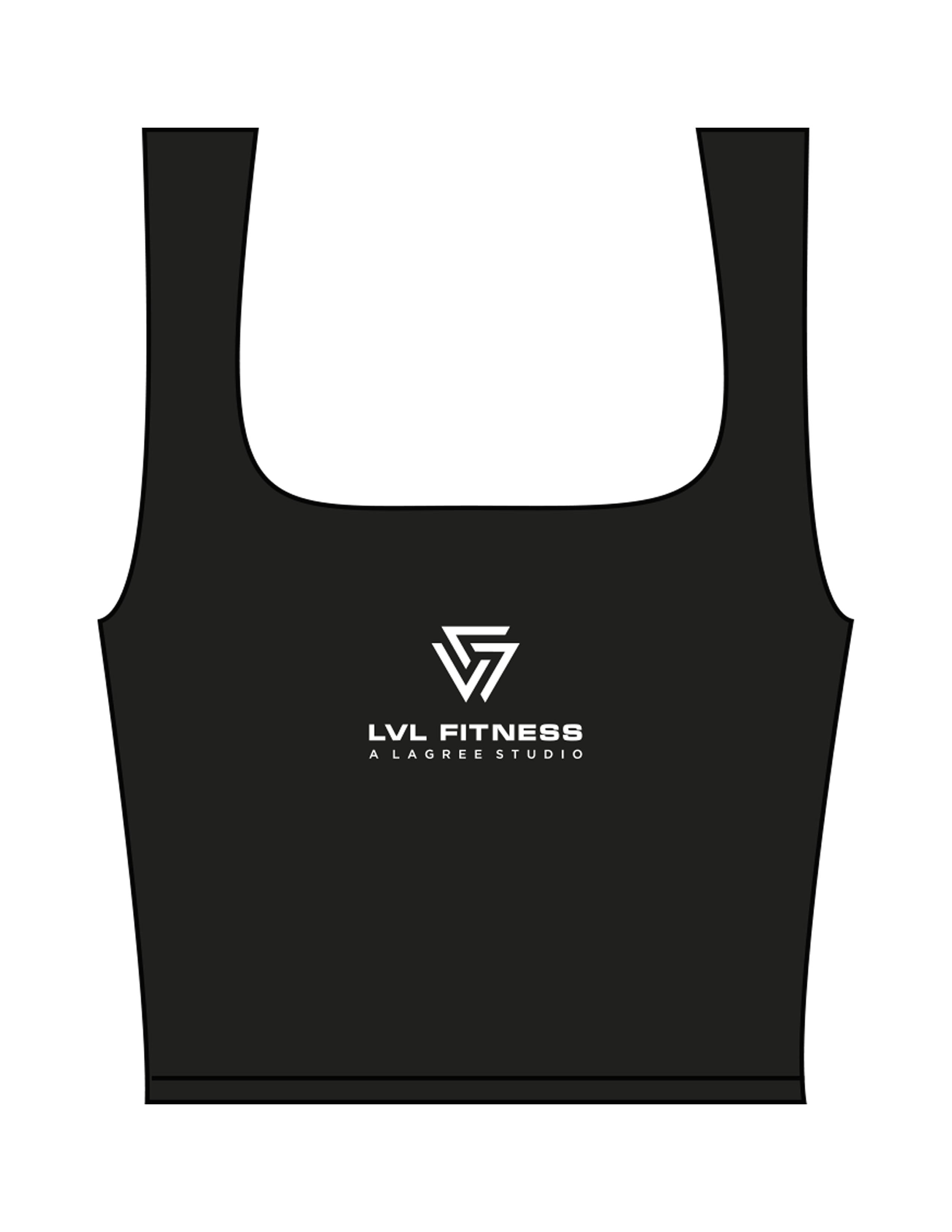 The Square Neck Tank - Black - LVL - Center Chest Stacked - Printed - White