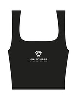 The Square Neck Tank - Black - LVL - Center Chest Stacked - Printed - White