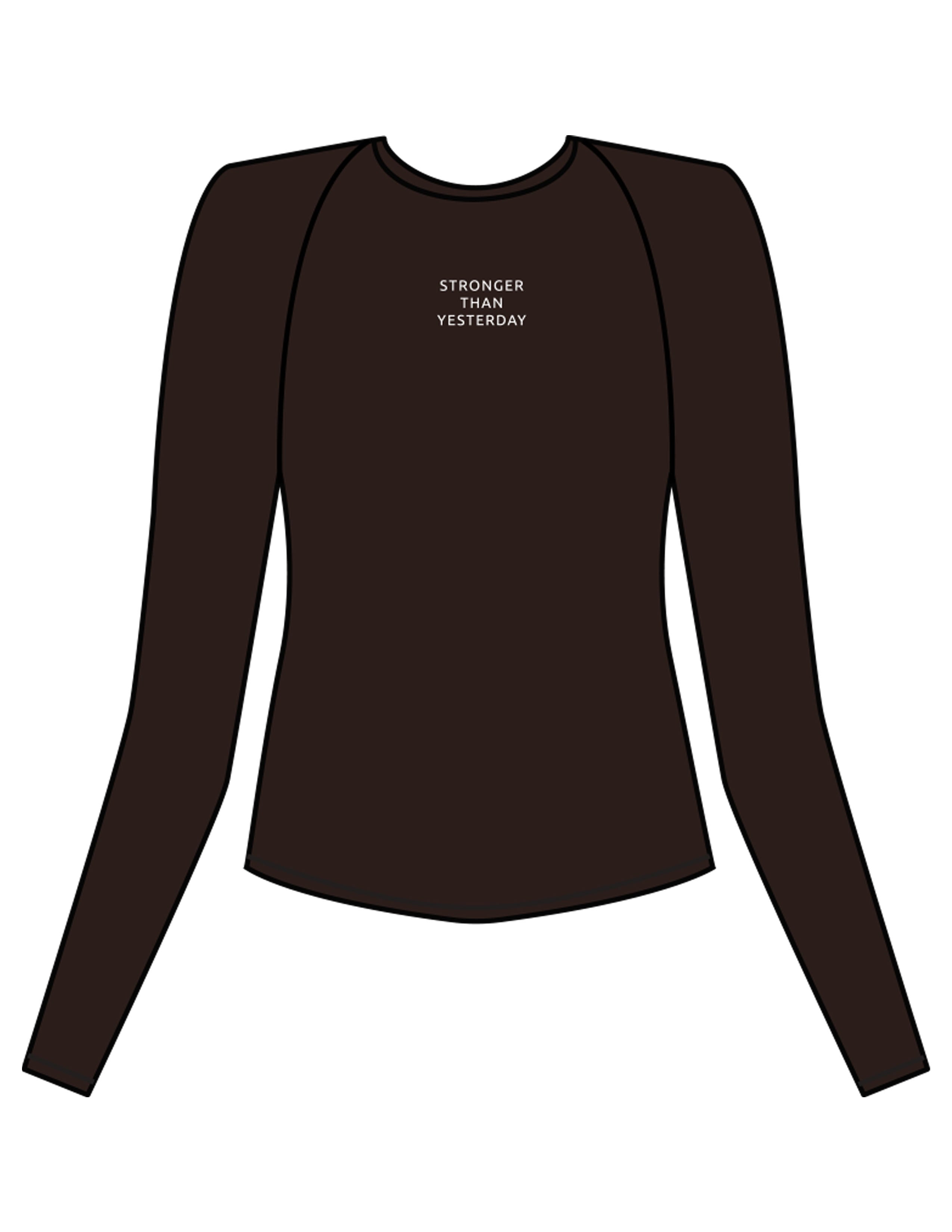 The Womens Sporty Long Sleeve - Brown - Sultivate - Chest Stacked & Back Neckline Icon - Printed - White