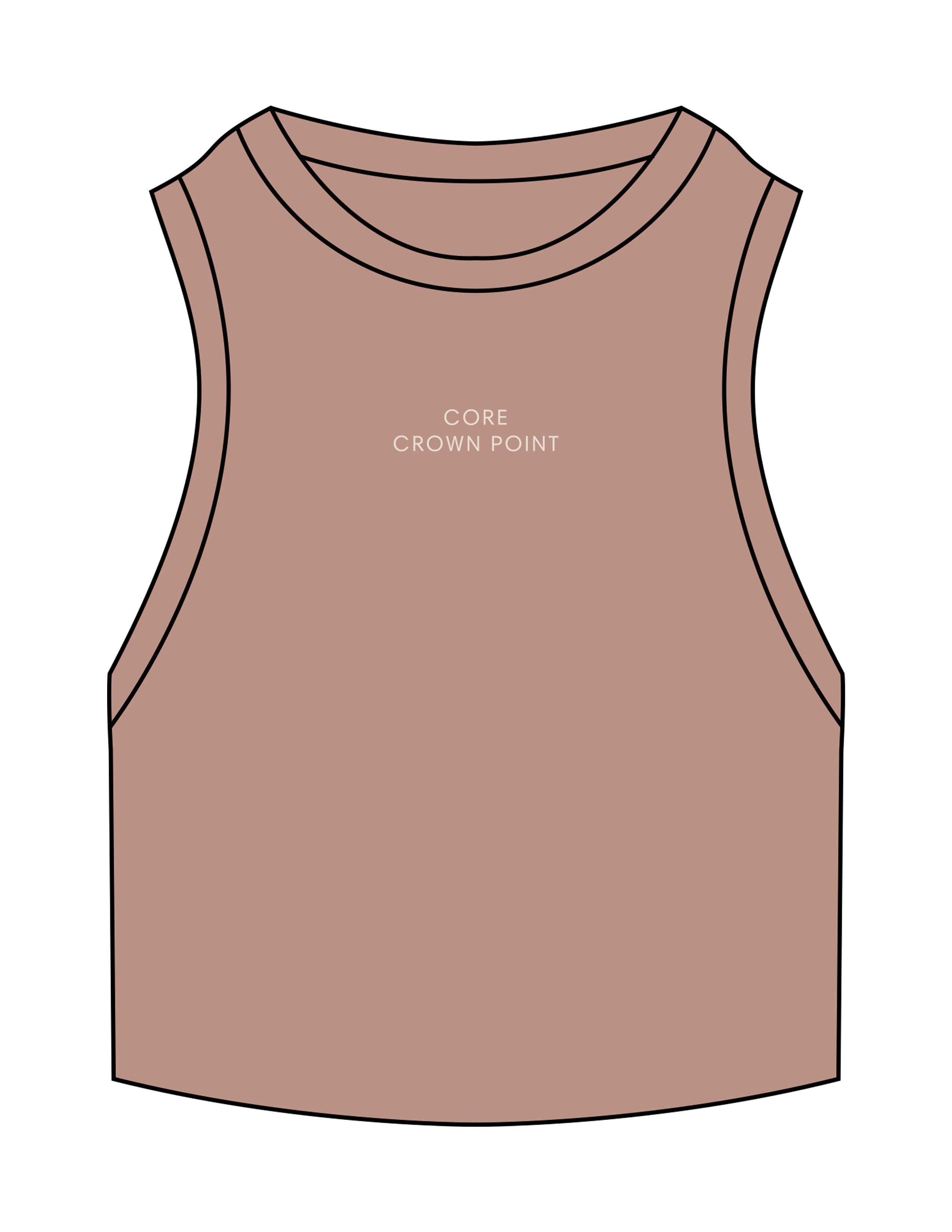 The Ribbed Crop Tank - Clay - Core Crown Point - Center Chest Stacked - Embroidered - Bone