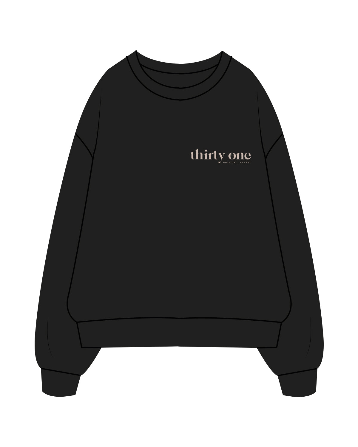 The Womens Heavyweight Crewneck - Black - 31Theraphy - Left Chest Stacked - Bone