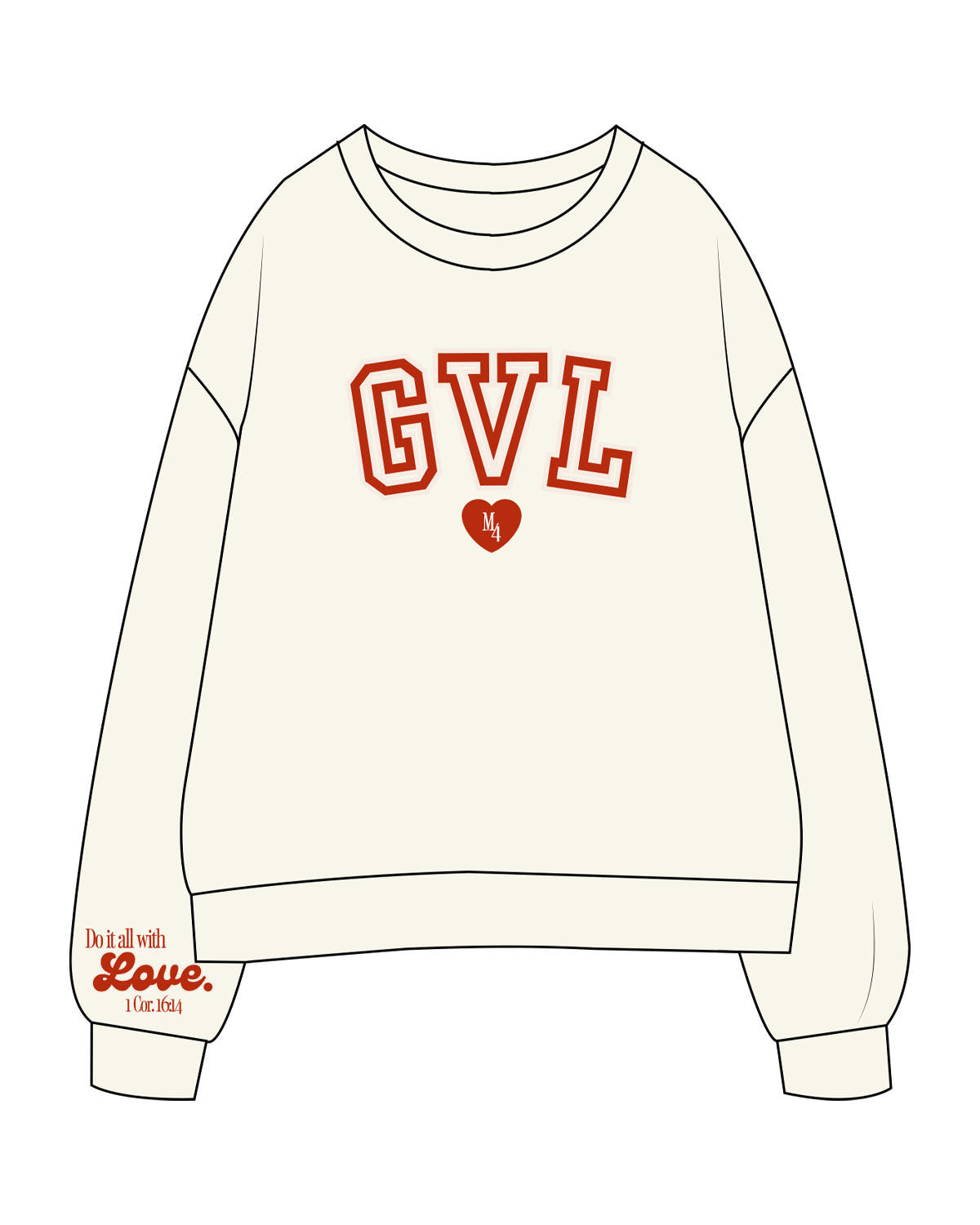 The Womens Crewneck - Off White - M4Lagree - Center Chest Stacked & Right Sleeve Stacked - Printed - Full Color