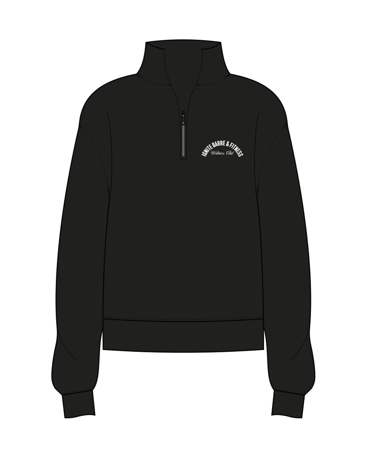 The Womens 1/4 Zip - Black - Ignite Barre & Fitness - Left Chest Arc Stacked - Embroidered - White
