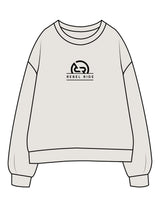 The Womens Crewneck - Washed Bone - Rebel Ride - Center Chest Stacked - Printed - Black