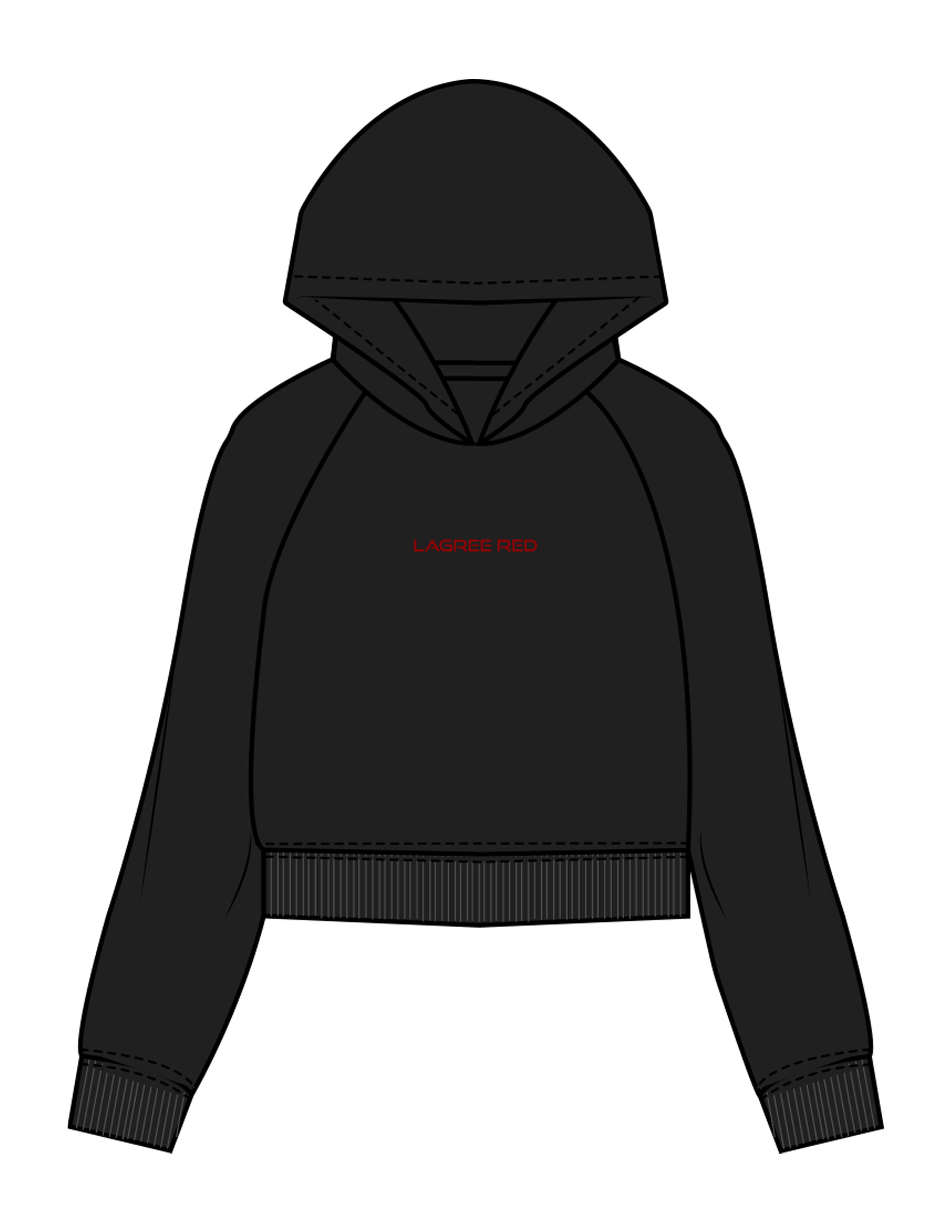 The Womens Crop Hoodie - Black - Lagree Red - Center Chest - Embroidered - Red