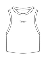 The Ribbed Crop Tank - White - Fine Core Pilates - Center Chest Stacked - Embroidered - Black