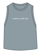 The Daily Crop Tank - Stonewash Denim - Movement With Chels - Center Chest & Back Neckline - Printed - Light Blue