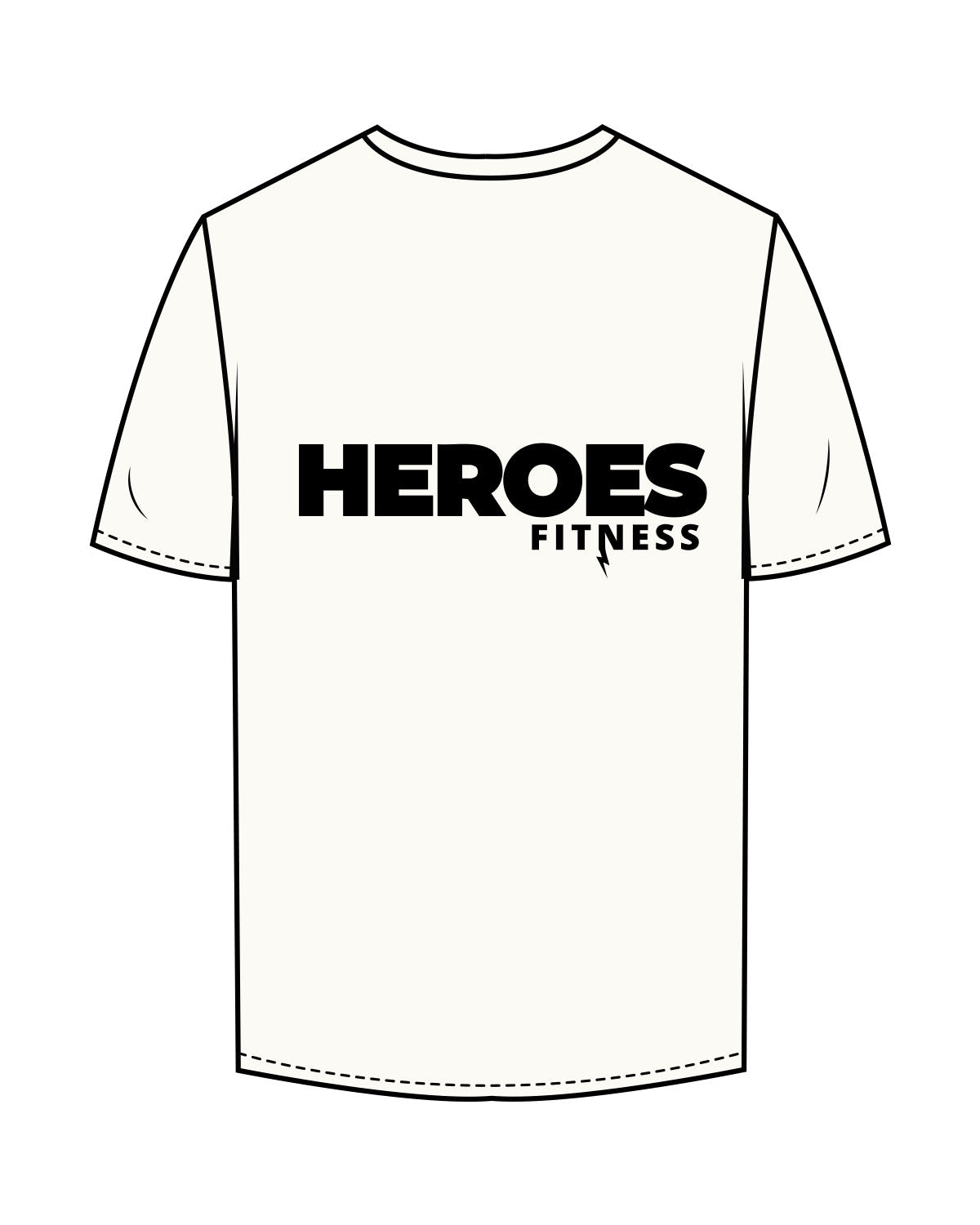 The Mens Tee - Off White - Heroes Fitness - Left Chest "TRAINER" & Back Stacked - Printed - Black