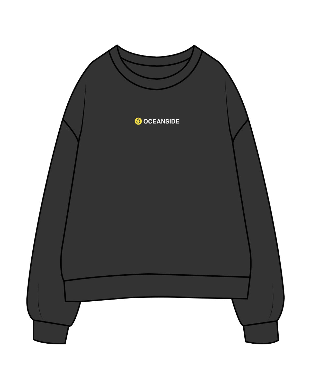 The Womens Crewneck - Washed Black - SWEATDREAMS - Center Chest "OCEANSIDE" & Back Stacked - Printed - Full Color