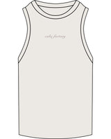 The Ribbed Full Length Tank - Bone - Cake Factory - Center Chest Stacked - Cursive - Embroidered - Tone on Tone