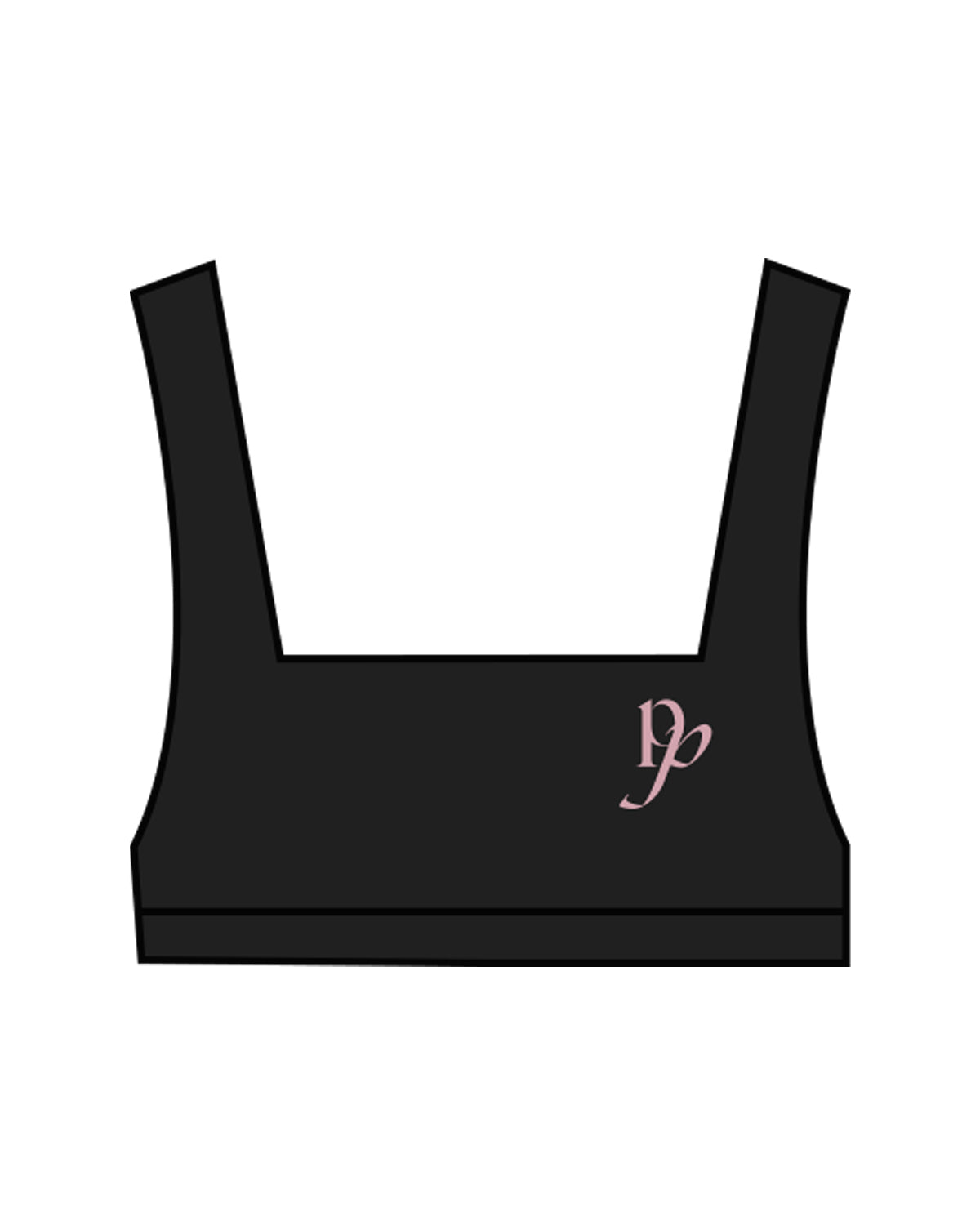 The Box Cut Bra - Black - Platinum Pilates - Left Chest & Back Center - Pink