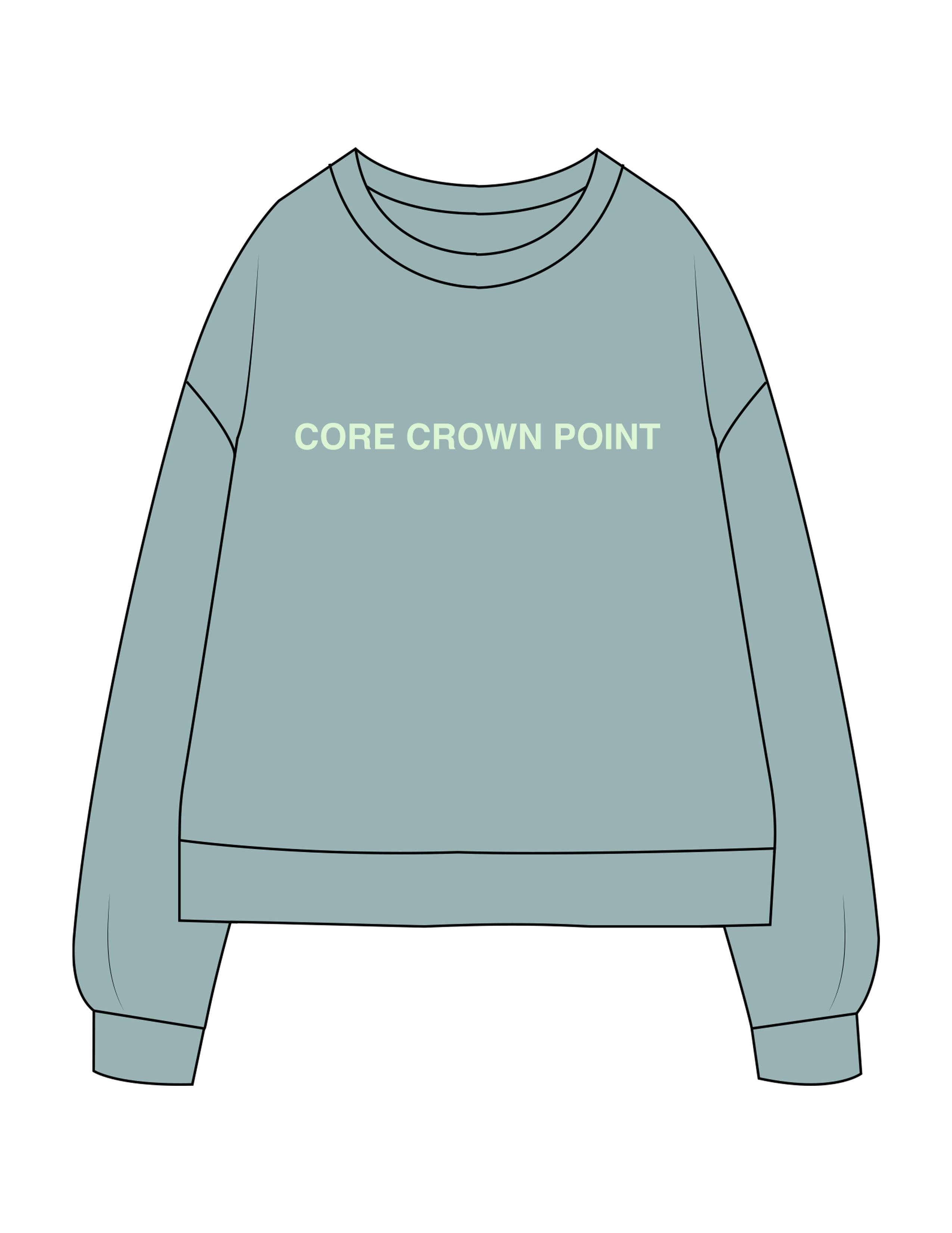 The Recycled Womens Crewneck- Arctic - Core Crown Point - Center Chest & Back Stacked - Printed - Mint