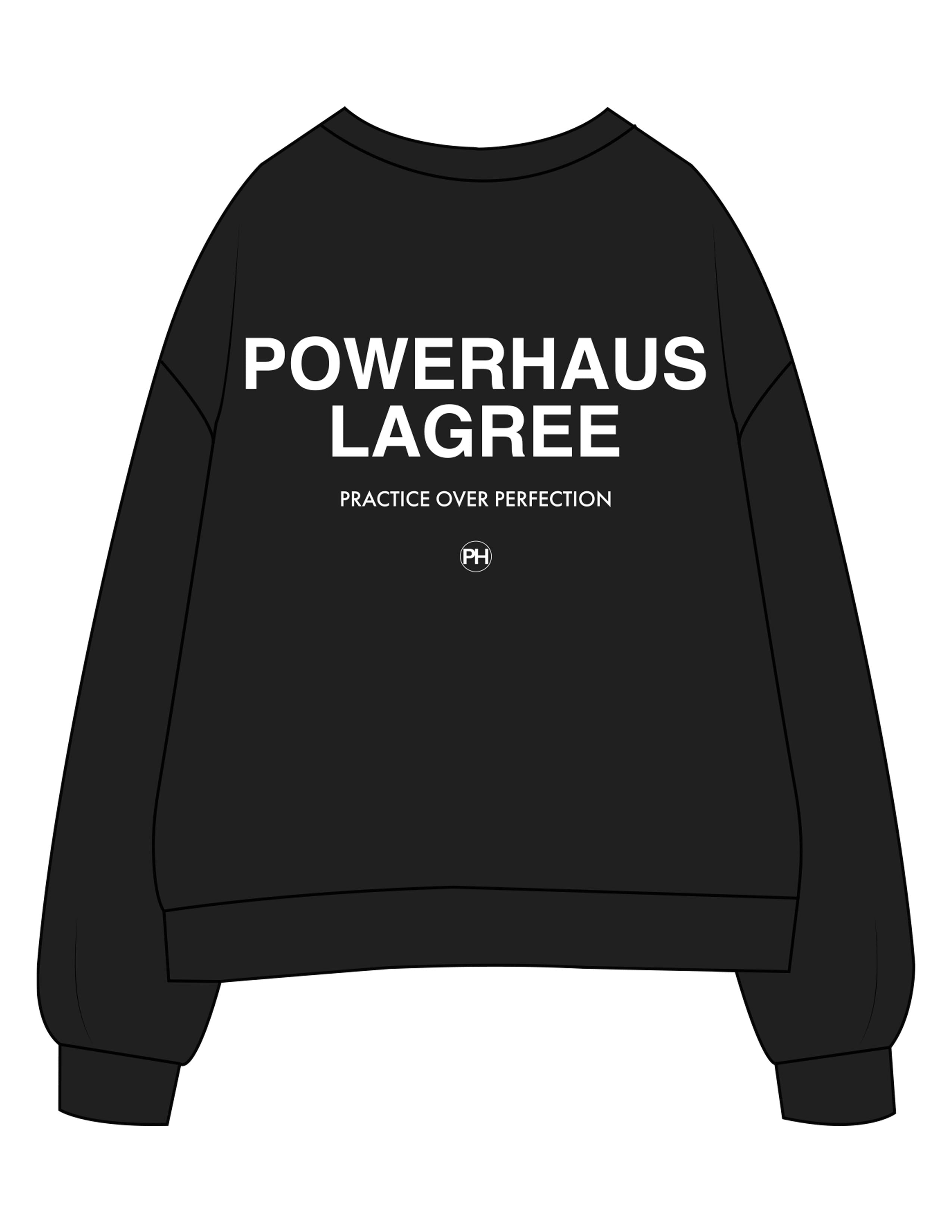 The Womens Crewneck - Black - Powerhaus Lagree - Left Chest & Back Stacked - Printed - White
