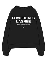 The Womens Crewneck - Black - Powerhaus Lagree - Left Chest & Back Stacked - Printed - White