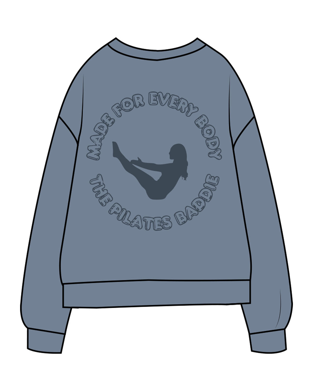 The Midweight Unisex Crewneck - Washed Slate - Pilates Baddie - Left Chest & Back Round - Printed - Tone on Tone