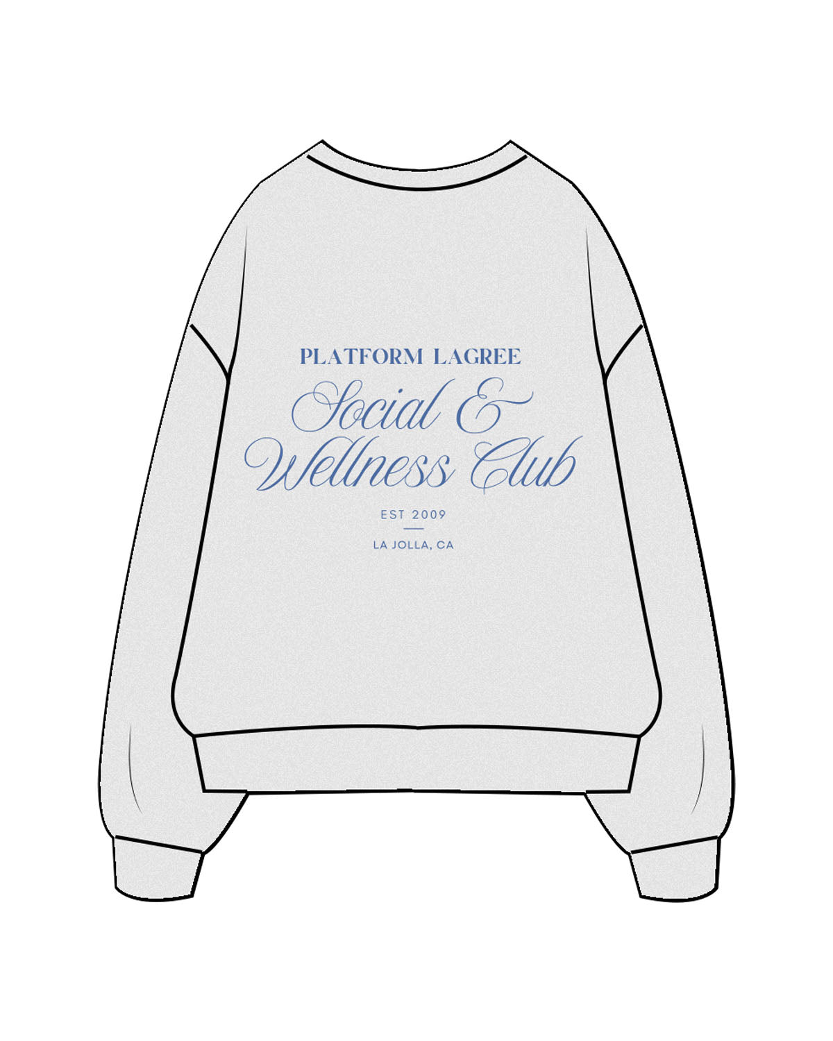 The Mens Classic Crewneck - White Heather - PLATFORM - Left Chest - Back Stacked - Printed - Blue