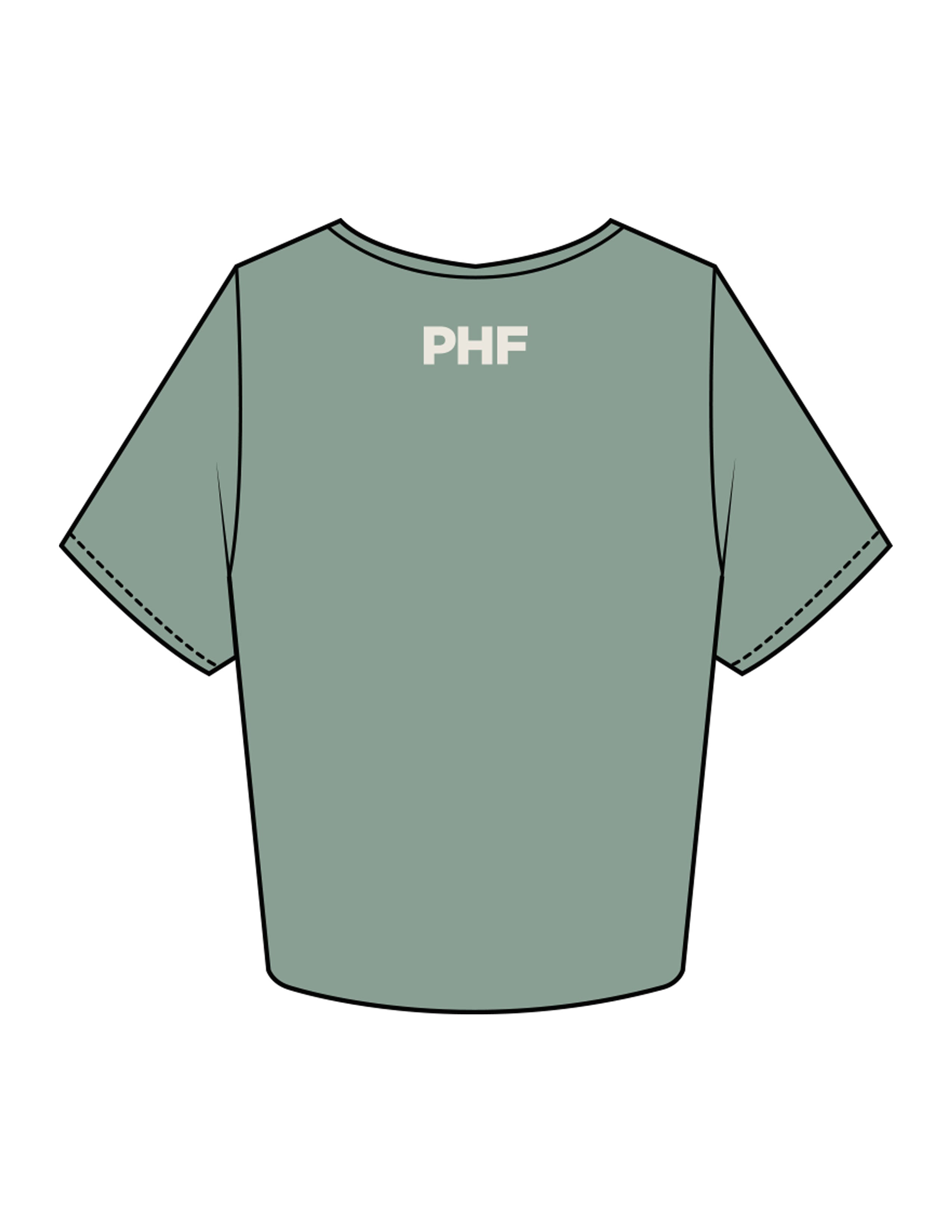 The Crop Tee - Sage - Powerhouse Fitness - Full Front & Back Neckline - Printed - Off White