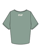 The Crop Tee - Sage - Powerhouse Fitness - Full Front & Back Neckline - Printed - Off White